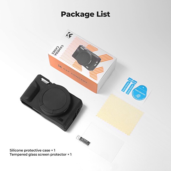 K&F Concept Canon G7X Mark III Uyumlu Silikon Kılıf ve Ekran Koruyucu Siyah