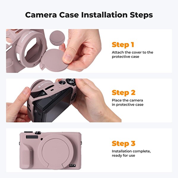 K&F Concept Canon G7X Mark III Uyumlu Silikon Kılıf ve Ekran Koruyucu Mor