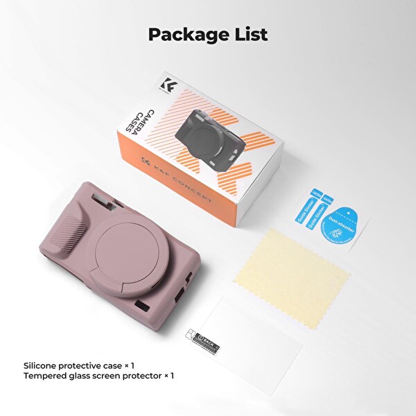 K&F Concept Canon G7X Mark III Uyumlu Silikon Kılıf ve Ekran Koruyucu Mor