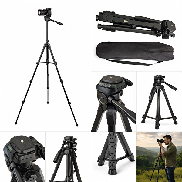 Ayex LT-450 Tripod 160CM 5KG Taşıma Kapasiteli 1380G Alüminyum - ABS Kamera Tripodu Taşıma Çantalı