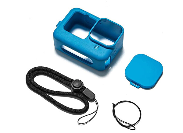 Ayex Hero 9 Silikon Kılıf Mavi GoPro Hero 9 10 11 12 13 ile Uyumlu Lens Kapaklı Kamera Kılıfı