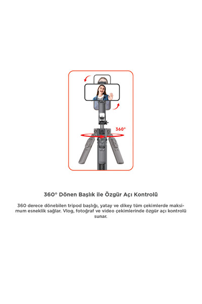 Başkenttekno Çok Amaçlı Tripod 1.6 M Kumandali Kamera Telefon Tutucu C17 Siyah