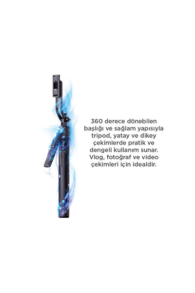 Başkenttekno Çok Amaçlı Tripod 1.6 M Kumandali Kamera Telefon Tutucu C17 Siyah