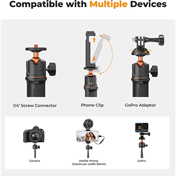 Airfel K&F Concept 60 CM Selfie Çubuğu - Tripod