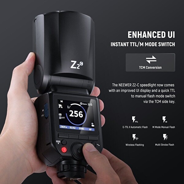 Neewer Z3R-C 100W Canon Uyumlu Akülü Yuvarlak Kafa TTL Flaş