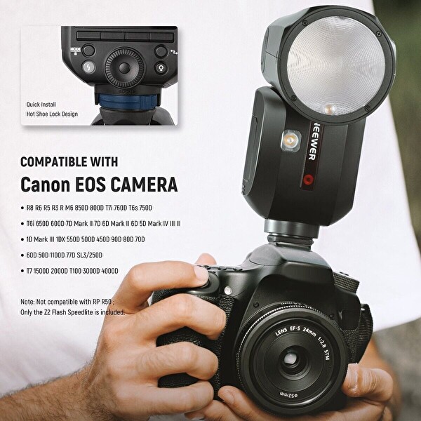 Neewer Z3R-C 100W Canon Uyumlu Akülü Yuvarlak Kafa TTL Flaş