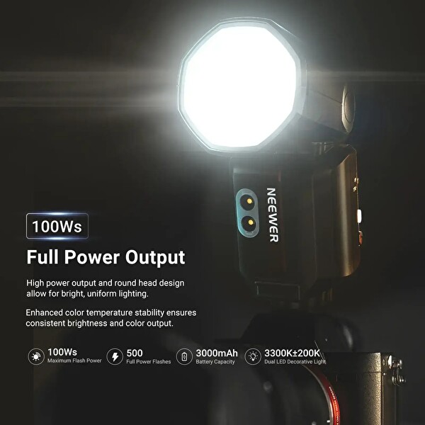 Neewer Z3R-N 100W Nikon Uyumlu Akülü Yuvarlak Kafa TTL Flaş