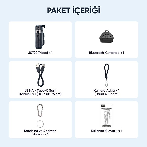 Juo JST20 Kumandalı Mini Tripod Monopod Selfie Çubuğu Android iPhone Uyumlu Beyaz