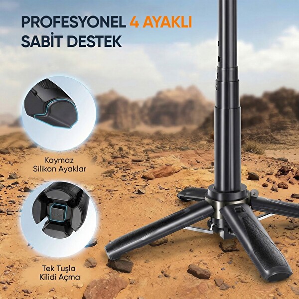 Juo JST30 Magsafe Manyetik Kumandalı Tripod Monopod Selfie Çubuğu Android iPhone Uyumlu Beyaz