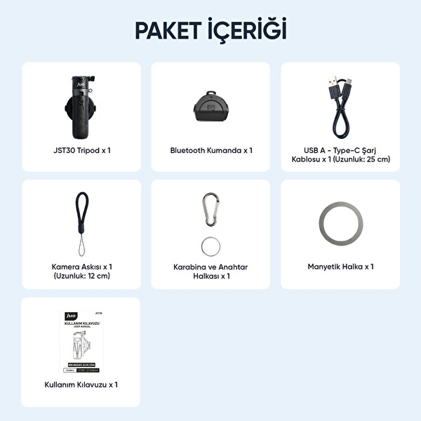 Juo JST30 Magsafe Manyetik Kumandalı Tripod Monopod Selfie Çubuğu Android iPhone Uyumlu Beyaz