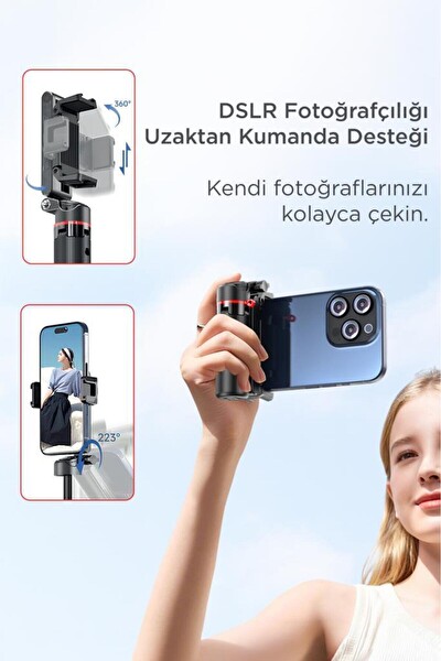Başkenttekno L10 Tripod Çok Amaçlı 360 Derece Kumandalı Mini Selfie Çubuğu Siyah
