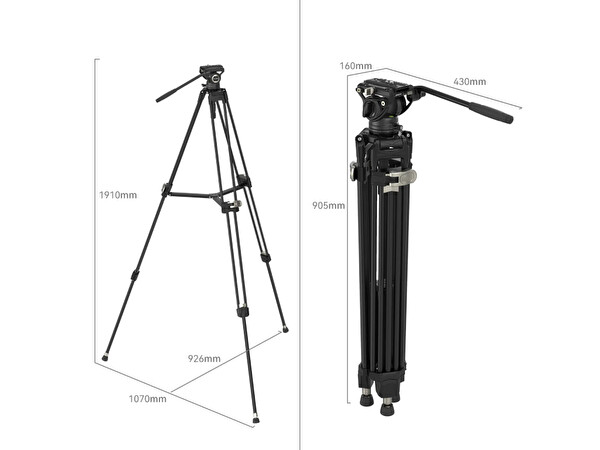 SmallRig 4163 AD-80 FreeBlazer 8 KG Taşıma Kapasiteli Alüminyum Video Tripodu 191 CM Maksimum Uzunluk