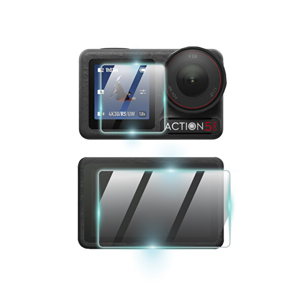 IPG DJI Osmo Action 5 Pro Kamera için 9H Nano ProActive 2 Adet Büyük 1 Küçük Ekran Koruyucu