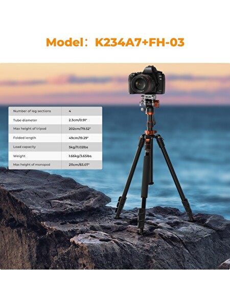 K&F Concept 200 CM Alüminyum Profesyonel Kamera ve Video Tripodu