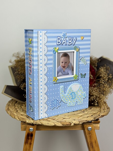 Rabsev RS031 Kutulu Bebek Fotoğraf Albümü 10x15 cm 200 Fotoğraf Kapasiteli Lüks Anı Albümü Mavi