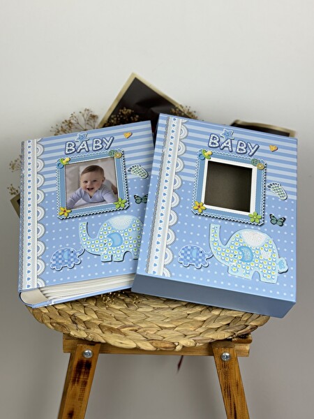 Rabsev RS031 Kutulu Bebek Fotoğraf Albümü 10x15 cm 200 Fotoğraf Kapasiteli Lüks Anı Albümü Mavi