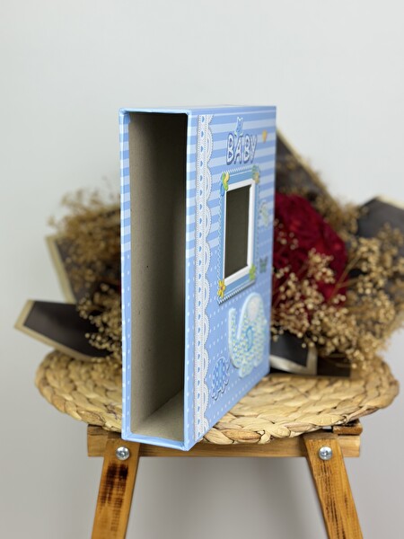 Rabsev RS031 Kutulu Bebek Fotoğraf Albümü 10x15 cm 200 Fotoğraf Kapasiteli Lüks Anı Albümü Mavi
