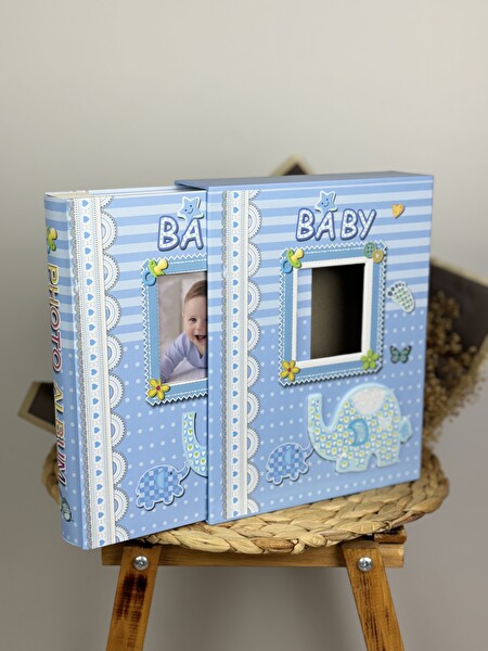 Rabsev RS031 Kutulu Bebek Fotoğraf Albümü 10x15 cm 200 Fotoğraf Kapasiteli Lüks Anı Albümü Mavi