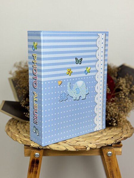 Rabsev RS031 Kutulu Bebek Fotoğraf Albümü 10x15 cm 200 Fotoğraf Kapasiteli Lüks Anı Albümü Mavi