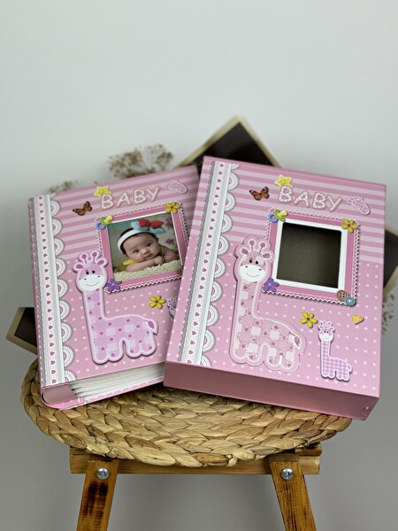 Rabsev RS031 Kutulu Bebek Fotoğraf Albümü 10x15 cm 200 Fotoğraf Kapasiteli Lüks Anı Albümü Pembe