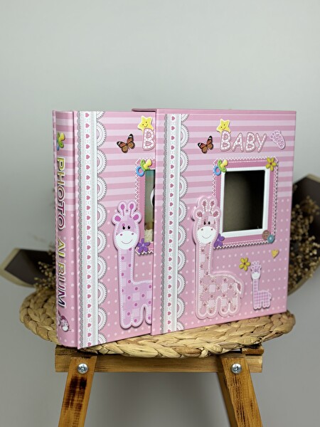 Rabsev RS031 Kutulu Bebek Fotoğraf Albümü 10x15 cm 200 Fotoğraf Kapasiteli Lüks Anı Albümü Pembe