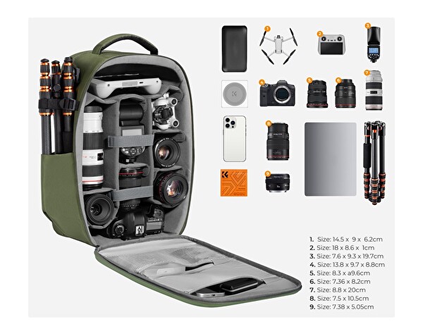 K&F Concept Eva Sert Yeşil Sırt Çantası KF13.134V3