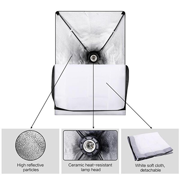 Rabsev Softbox Aydınlatma Seti 50x70 CM 2 Metre Işık Ayağı - Fotoğraf Video YouTube Canlı Yayın