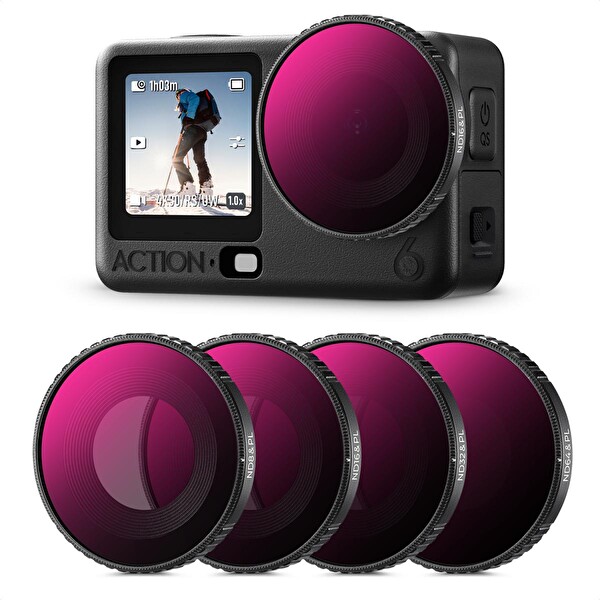 K&F Concept DJI Osmo Action 6 Uyumlu Filtre Seti ND8-PL ND16-PL ND32-PL ND64-PL Vidalı