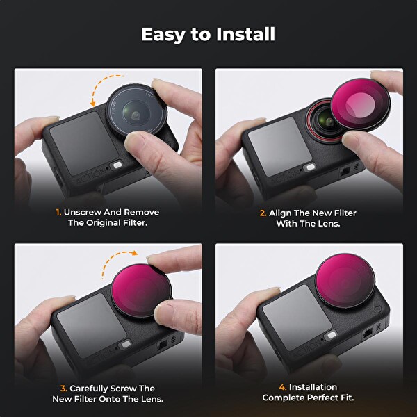 K&F Concept DJI Osmo Action 6 Uyumlu Filtre Seti ND8-PL ND16-PL ND32-PL ND64-PL Vidalı