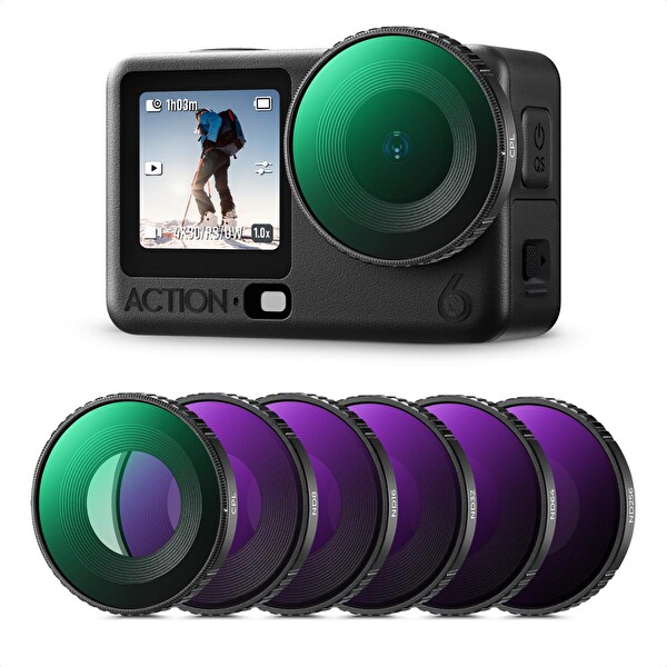 K&F Concept DJI Action 6 uyumlu Filtre Seti CPL ND8 ND16 ND32 ND64 ND256 Vidalı