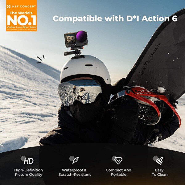K&F Concept DJI Action 6 uyumlu Siyah Difüzyon 1-4 Filtre Seti CPL -ND8-ND16-ND32-ND64
