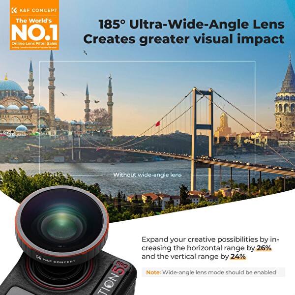 K&F Concept Osmo Action 4 -5 Pro Uyumlu Geniş Açı Lens