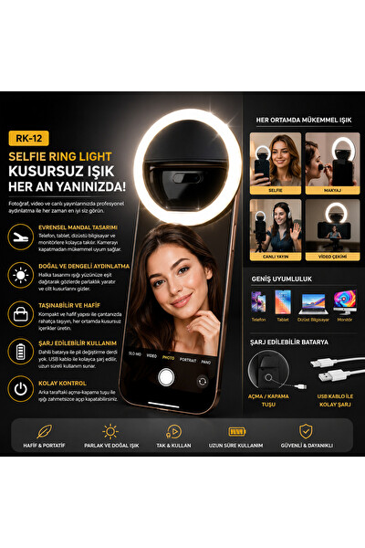 Piyatech RK-12 Taşınabilir Şarj Edilebilir Fotoğraf Işığı