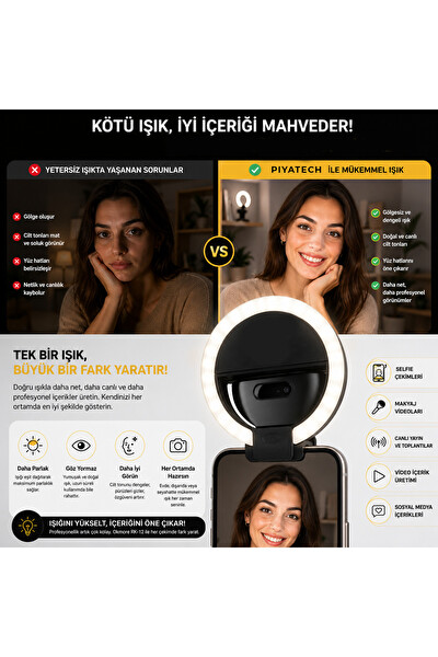 Piyatech RK-12 Taşınabilir Şarj Edilebilir Fotoğraf Işığı