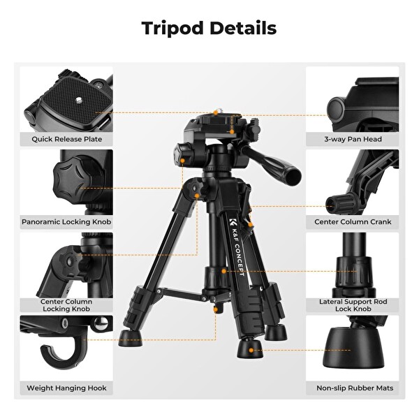 K&F Concept 63 CM Masaüstü Tripod Telefon Tablet ve Kamera Standı