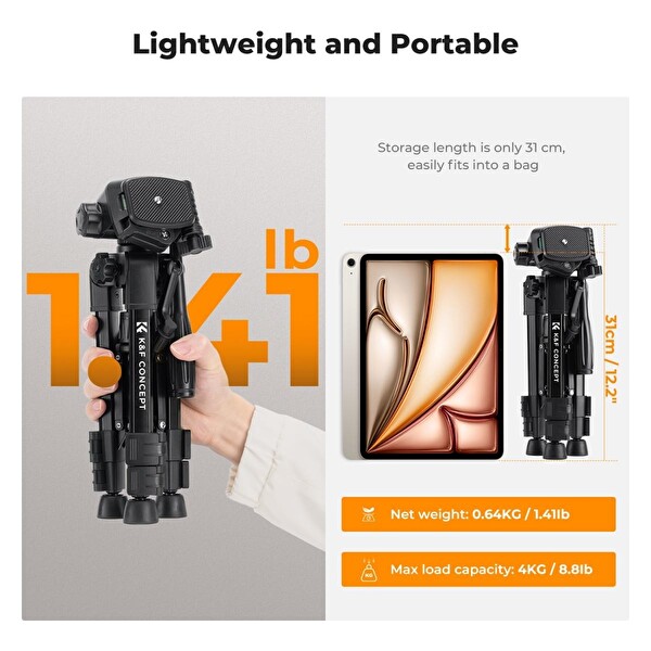 K&F Concept 63 CM Masaüstü Tripod Telefon Tablet ve Kamera Standı