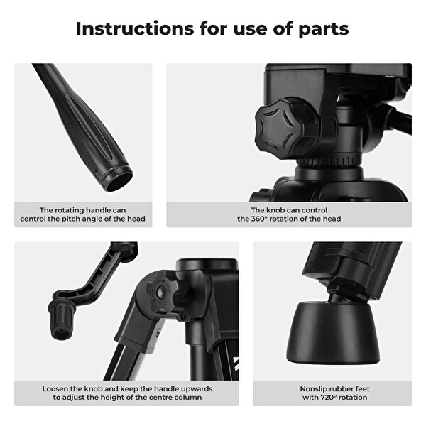 K&F Concept 63 CM Masaüstü Tripod Telefon Tablet ve Kamera Standı