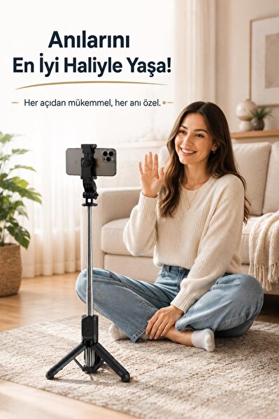 Torima Q21 Siyah Çok Amaçlı Entegre Tripodlu Uzaktan Kumandalı Selfie Çubuğu Tripod
