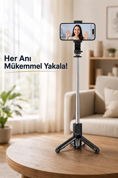 Torima Q21 Siyah Çok Amaçlı Entegre Tripodlu Uzaktan Kumandalı Selfie Çubuğu Tripod