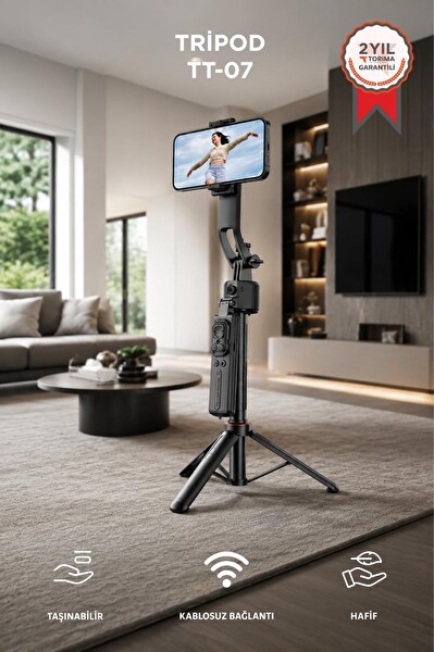 Torima TT07 Tripod 360 Yüz Takipli Akıllı Gimbal Çok Amaçlı Kumandalı 1.76 CM Selfie Çubuğu Siyah