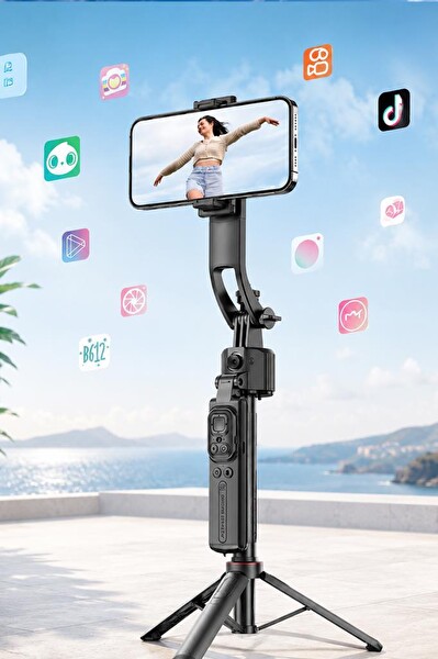 Torima TT07 Tripod 360 Yüz Takipli Akıllı Gimbal Çok Amaçlı Kumandalı 1.76 CM Selfie Çubuğu Siyah