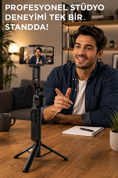Torima TT07 Tripod 360 Yüz Takipli Akıllı Gimbal Çok Amaçlı Kumandalı 1.76 CM Selfie Çubuğu Siyah