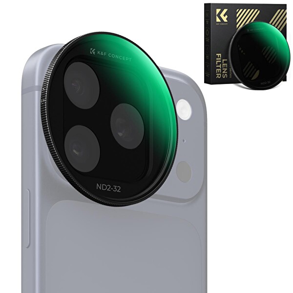 K&F Concept ND2-32 iPhone 17 Pro - Pro Max Uyumlu Ayarlanabilir Lens Filtresi Siyah