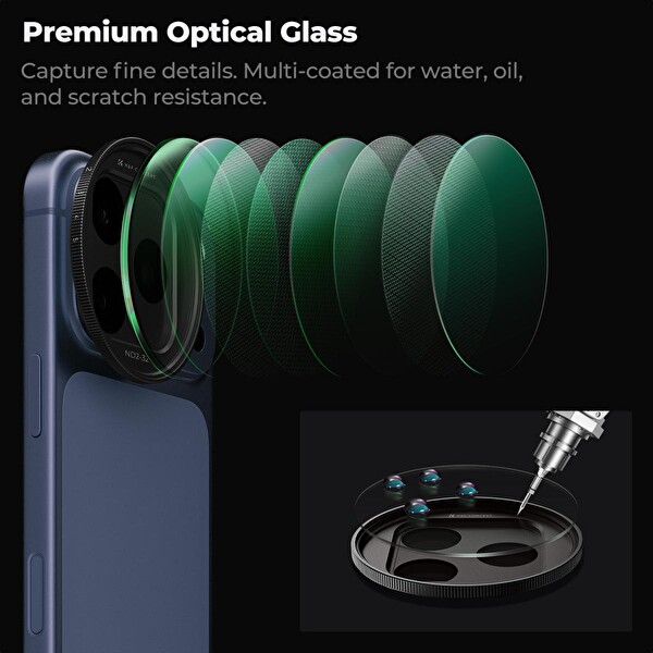 K&F Concept ND2-32 iPhone 17 Pro - Pro Max Uyumlu Ayarlanabilir Lens Filtresi Siyah