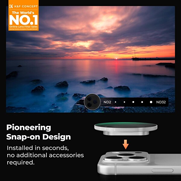 K&F Concept ND2-32 iPhone 17 Pro - Pro Max Uyumlu Ayarlanabilir Filtre Gümüş