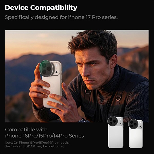 K&F Concept ND2-32 iPhone 17 Pro - Pro Max Uyumlu Ayarlanabilir Filtre Gümüş