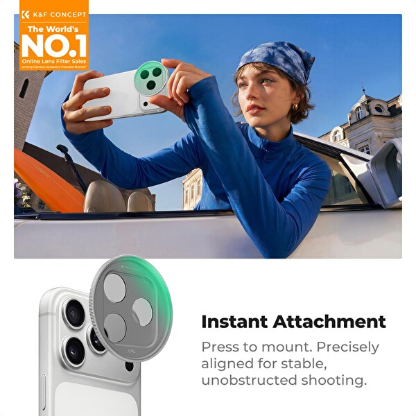 K&F Concept Nano-X Serisi Optikten iPhone 17 Pro Max - 17 Pro Uyumlu Geçmeli CPL Lens Filtresi