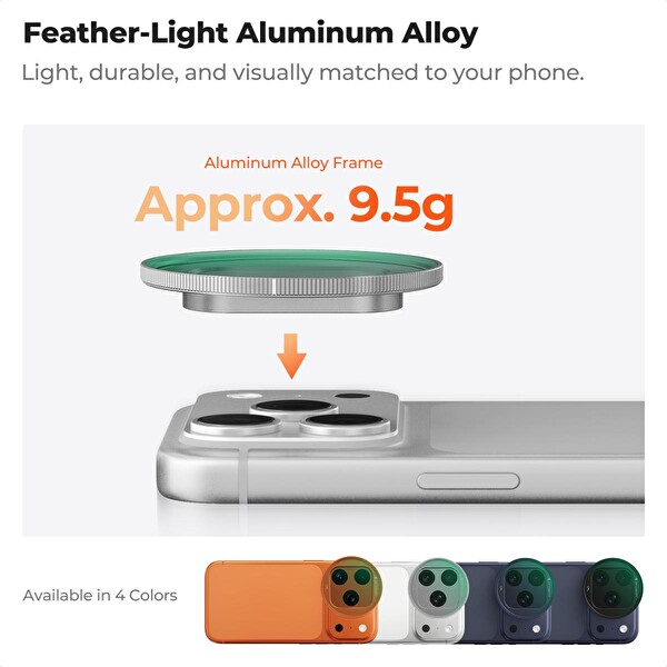 K&F Concept Nano-X Serisi Optikten iPhone 17 Pro Max - 17 Pro Uyumlu Geçmeli CPL Lens Filtresi