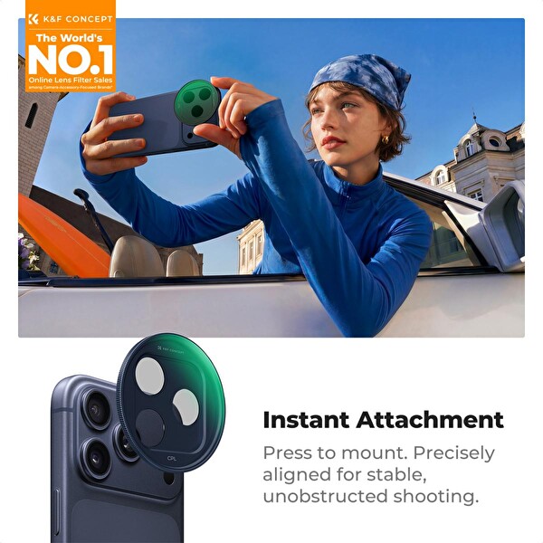 K&F Concept Nano-X Serisi iPhone 17 Pro Max - 17 Pro Uyumlu Geçmeli CPL Lens Filtresi