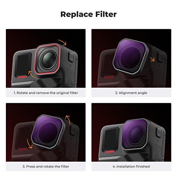 K&F Concept Insta360 Ace Pro 2 Uyumlu 6'lı Filtre Seti PL ND8 ND16 ND32 ND64 ND128